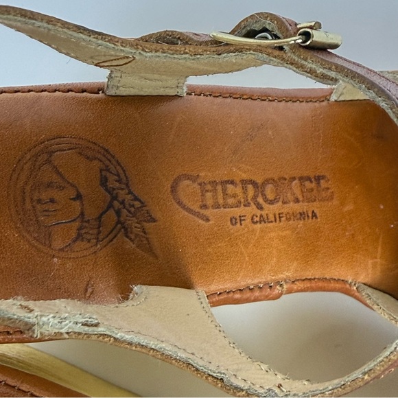 Vintage Wedge Sandals Tan 7 RARE - Picture 5 of 8